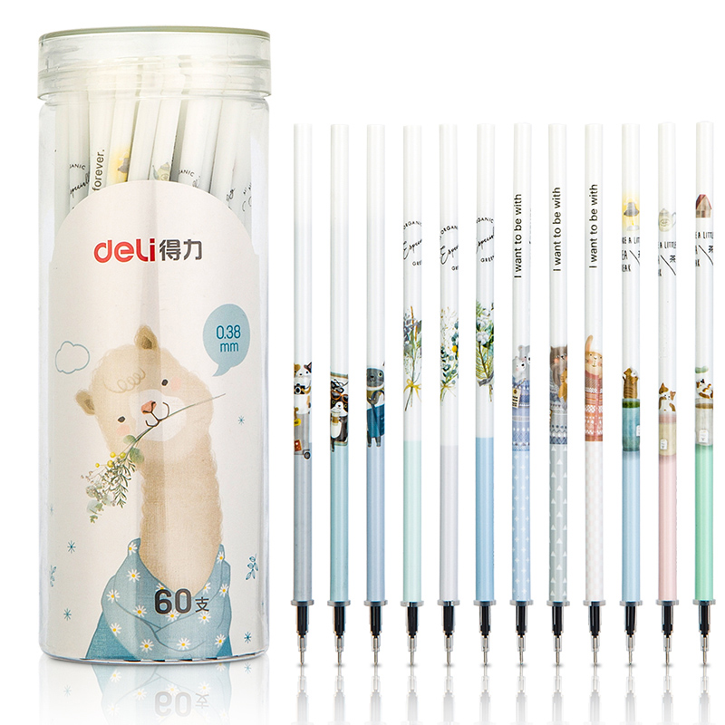 60 packs of powerful neutral refills 0 35 black full needle tube carbon water pen refills 0 38mm barrel cute cartoon pattern refill quantity sales 0 5 students use carbon refills for exams