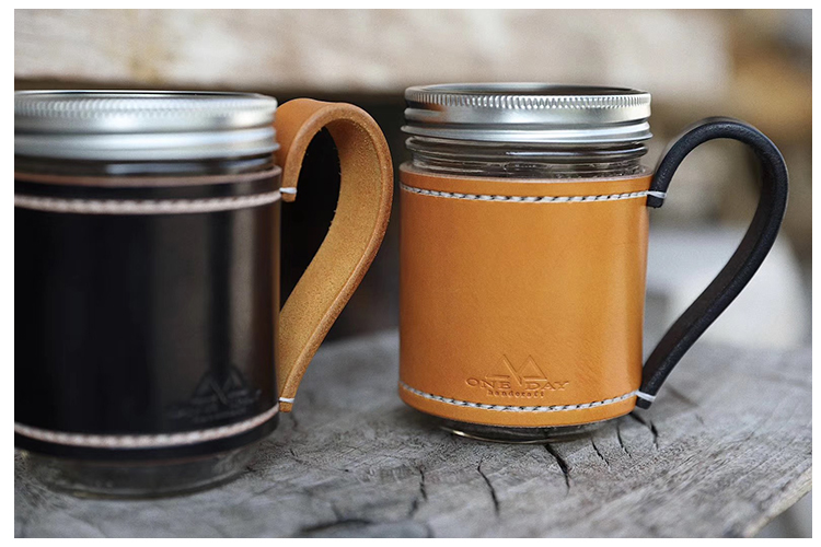 Hand-made Mason cup BALL MASON JAR glass cup leather cover camping gear-Taobao