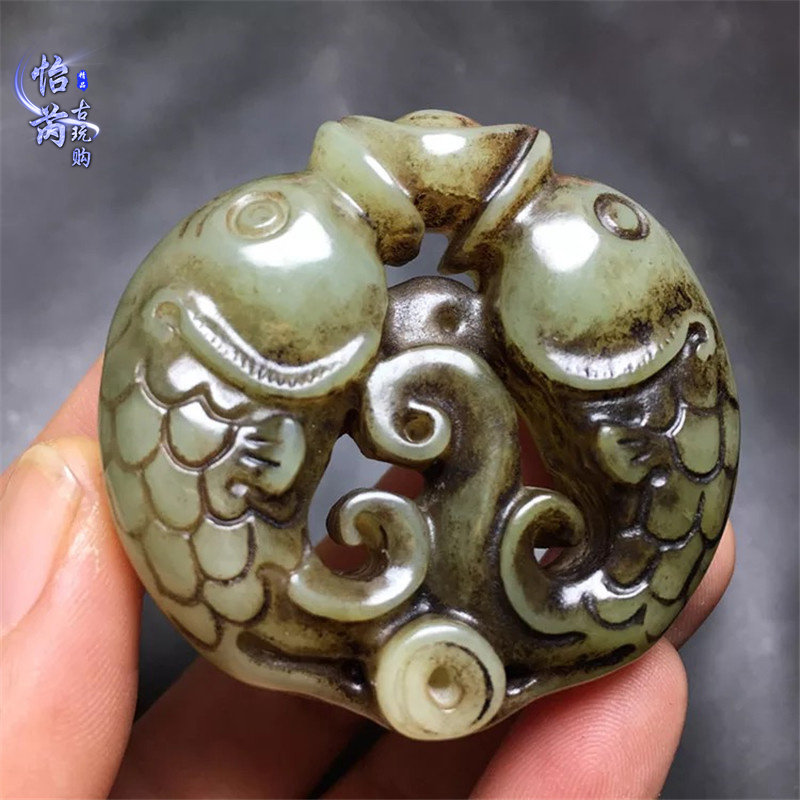 The War Country Ancient Playing Jade Antique Jade Wall Made of Old and Old Xiu Yuyu Pieces High Ancient Jade War Country Yupei Double Fish Pendant Pendant