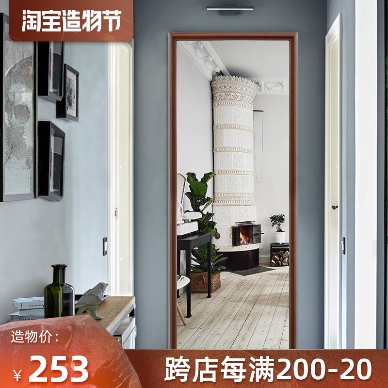 New Chinese paint solid wood full-length mirror Wall-mounted mirror Wall-mounted full-length mirror American household floor-to-ceiling mirror Full-length mirror