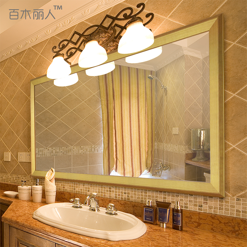 Chinese style bathroom mirror wall-mounted dressing room mirror washing table bath hanging wall style bathroom applique wall washroom make-up mirror
