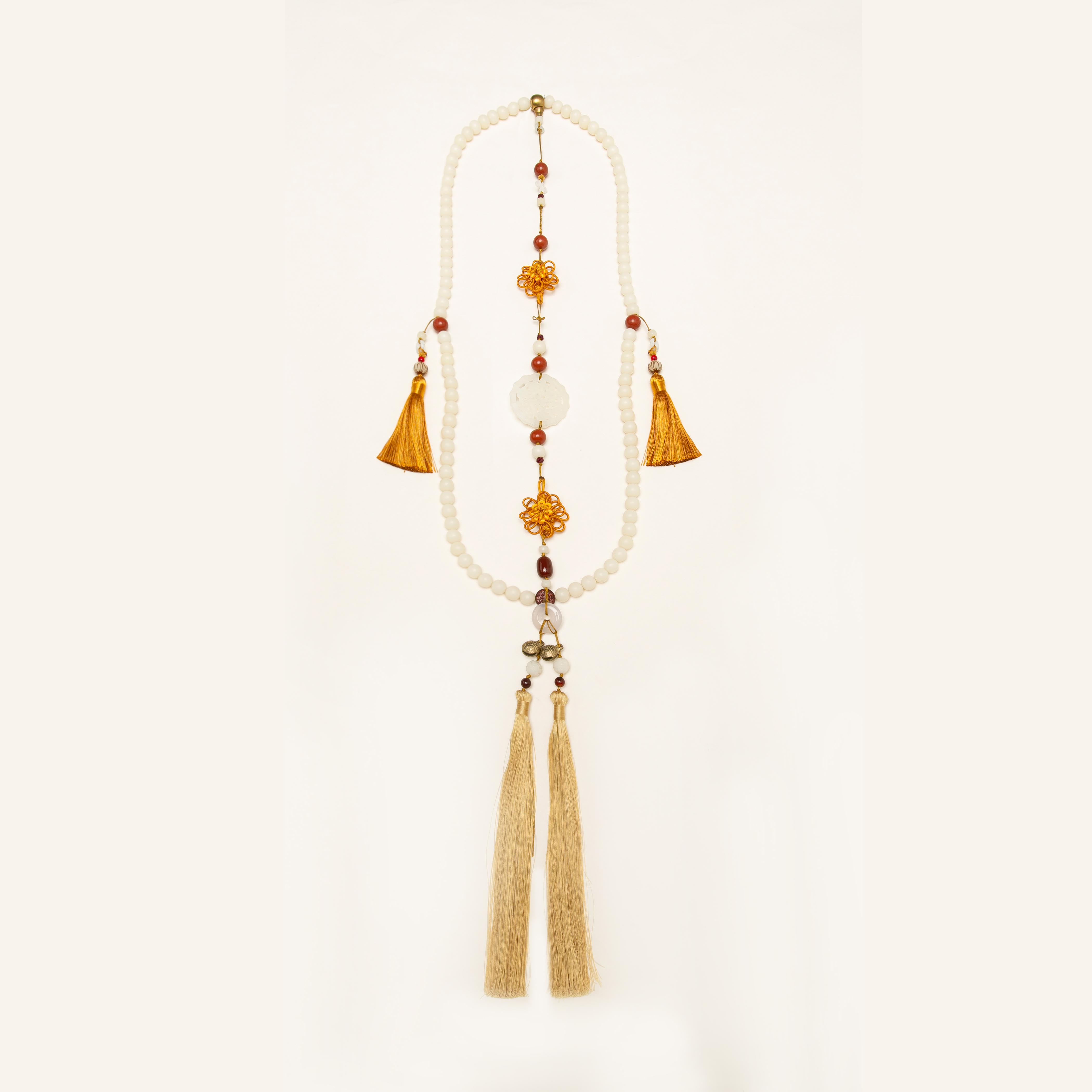 Han Feng Yin (no phase) the same back cloud Natural white jade Bodhi agate 108 strings of beaded Hanfu accessories
