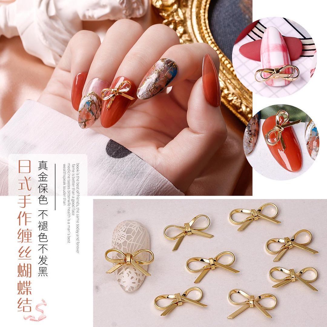 Japanese Net red nail collar bow jewelry luxury handmade twisted wire metal three-dimensional nail Red Book hot sale