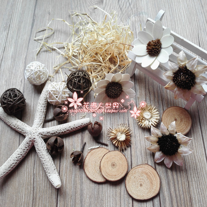 Home Residence Ornament DIY Simulation Material Dry Flower Dry Grass Forever Flowers Wood Pieces Pine Nuts Vines Leaf Vein Cotton Shell Leaves