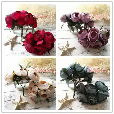 Huahai big world simulation Flower Garland material DIY hand-photographed props straw hat flower corsage gray and dark Peony