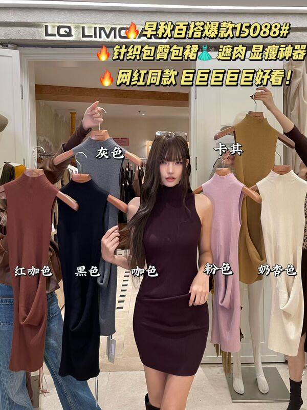 In Stock【Lqlimciao】High-Neck Knitted Vest Dress Slim Fit Sleeveless Inner Layering Dress 15088 In Stock【Lqlimciao】High-Neck Knitted Vest Dress Slim Fit Sleeveless Inner Layering Dress 15088