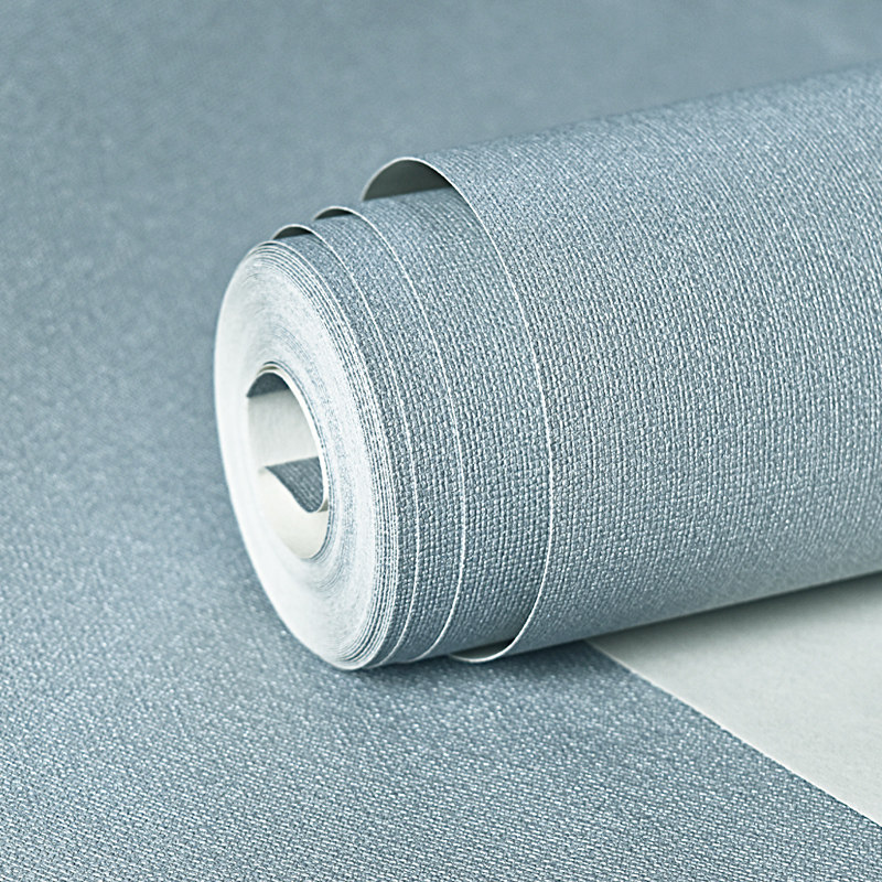 Modern simple living room bedroom Nordic gray blue wallpaper Waterproof PVC engineering Pure vegetarian linen wallpaper hotel