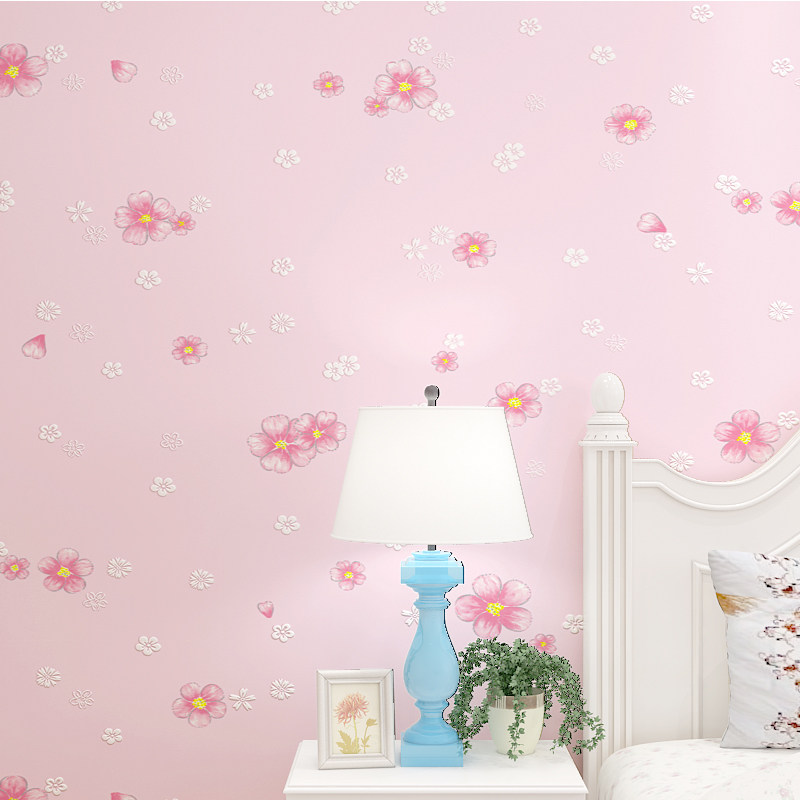 Romantic floral bedroom wallpaper pastoral warm living room special background wall wallpaper non-woven cloth wedding room girl pink