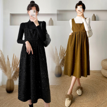 Maternity Dress Winter Suit Fashionable Winter Corduroy Age-reducing Suspender Skirt Autumn and Winter Two-piece Skirt
