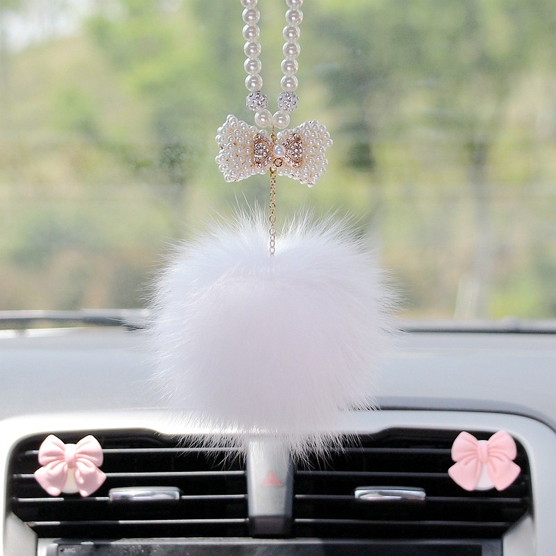 Net Red Car Pendant Fur Cute Bow Tie On-board Rearview Mirror Hanging Decoration Fox Wool Car Goddess Ornament-Taobao