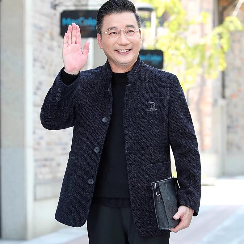 Dad's Jacket, Stand-Up Collar, Zhongshan Suit, Spring and Autumn, Men's Middle-Aged Business Casual, Middle-Aged and Elderly Grandpa Jacket