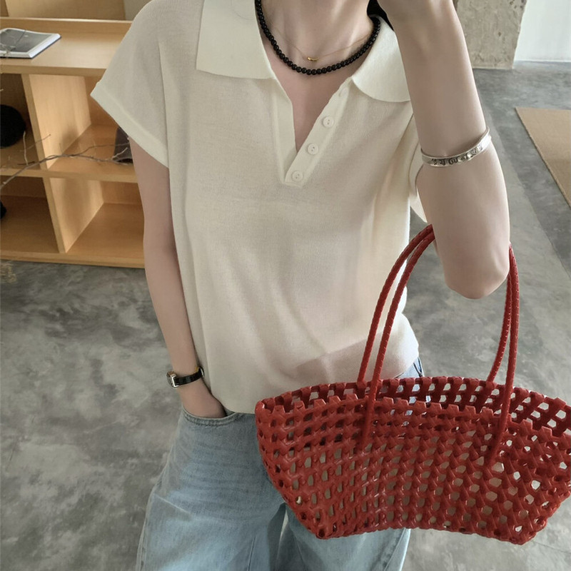 2026 Spring New One Time French-Style Casual Polo Collar Wool Blend Knit Sweater 72365 Women's Fashion