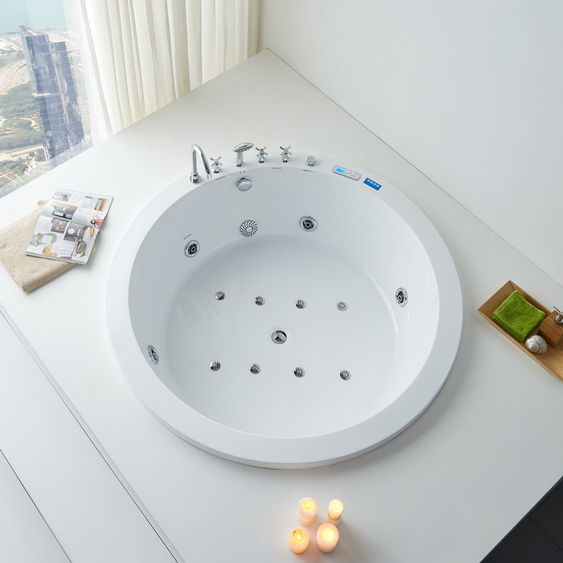 Hotel Bathtub Acrylic Round Embedded Double Surf Massage Thermostatic Bath Waterfall Lovers Great Bath