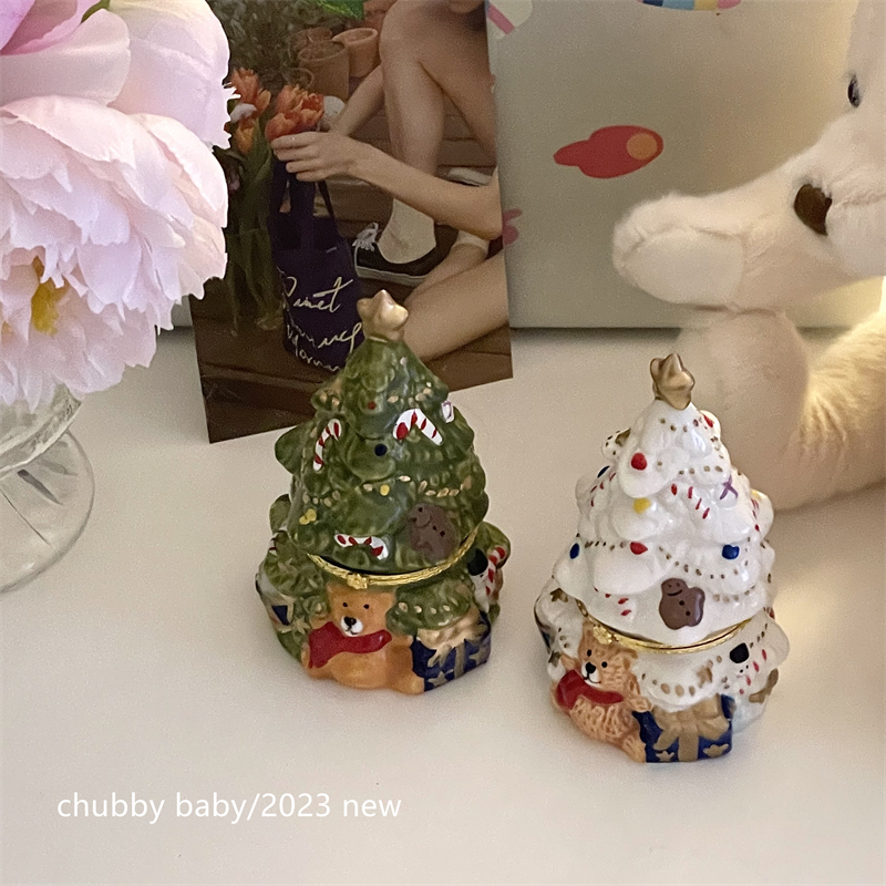 chubbybbey * Christmas breath cute Christmas tree small bear ceramic delicate first decorated case decoration pendulum gift-Taobao