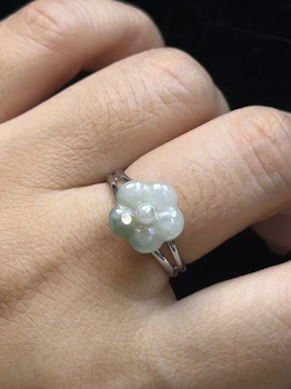 Exquisite pure natural burmese jadeite plum blossom ring, everyday versatile women's ring with adjustable ring 814143