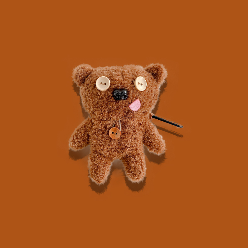 The plush button bear is suitable for AirPods1 2 generation protective suit cute Apple 3 generation Pro headphones soft shell personality