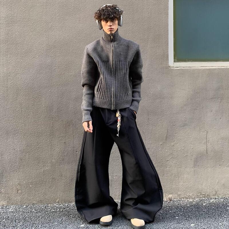 Melard Short High-Neck Double-Zip Cardigan Sweater with a Trendy Design for Men and Women, Suitable for Couples in Winter