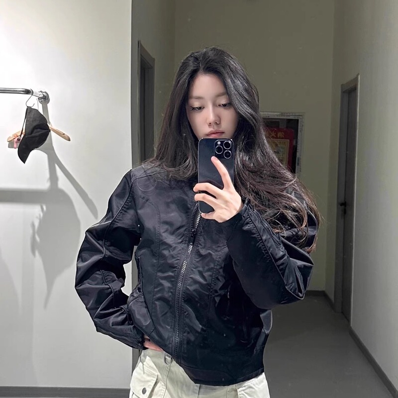 Cleanfit Nylon Retro Casual Waterproof Jacket Men's Trendy Brand Spring and Autumn Stand Collar Black Flight Jacket