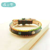 Duo Xiaodou handmade custom black color thread willow nails handmade leather collar pet cat dog cowhide collar