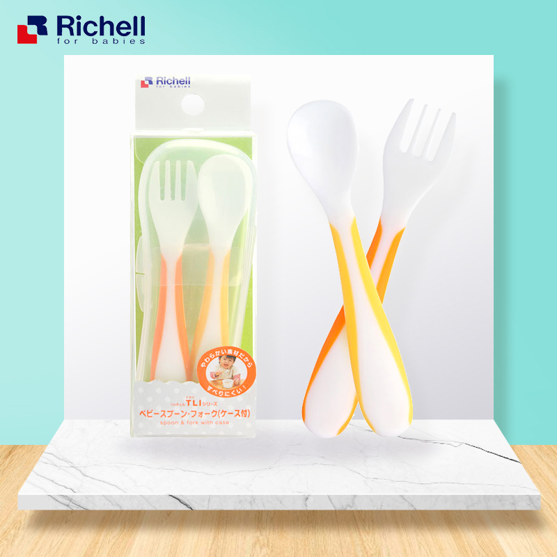 Richell UF series baby tableware western food spoon and fork set with take out box