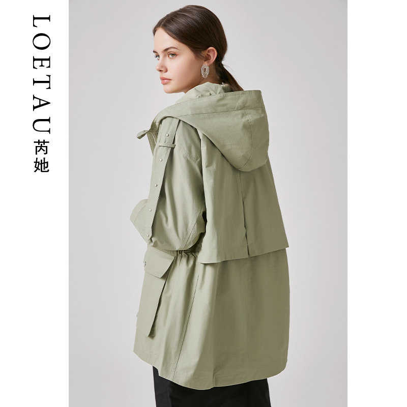 Wind Cloister Woman Medium Long Version 2022 Women Dress Spring Autumn Season New Korean Version 100 Hitch Casual Loose Fashion Tandem Cap Jacket Tide