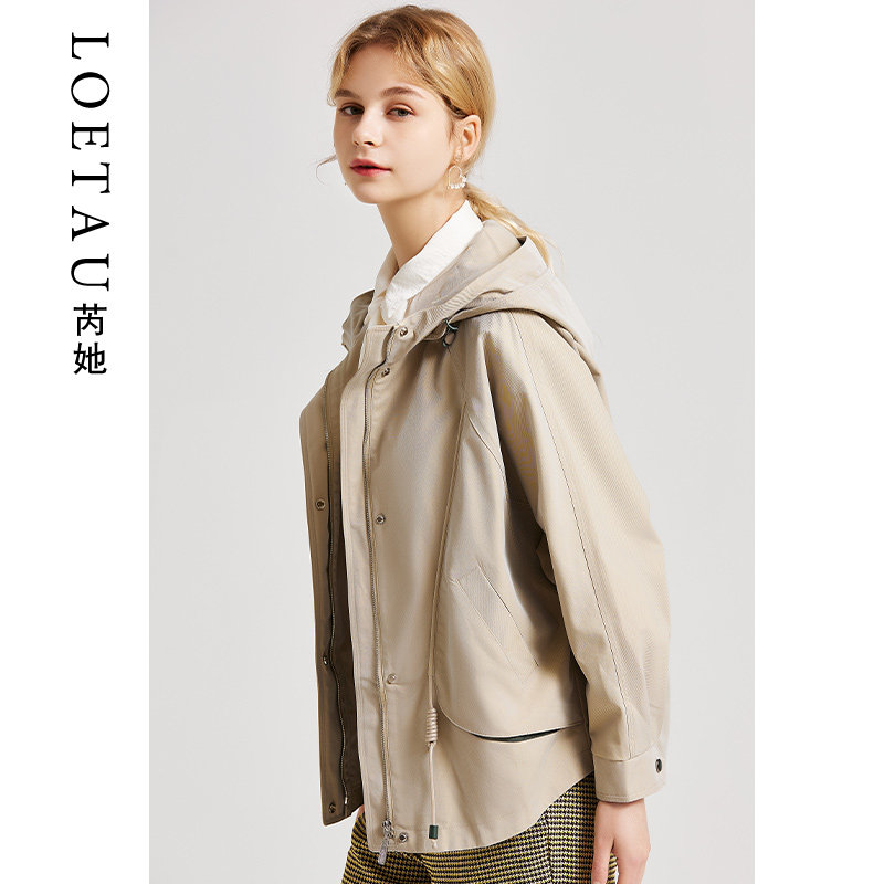 Reher wind coat jacket female short section 2022 spring autumn season new small subliser cap casual loose tooling short coat