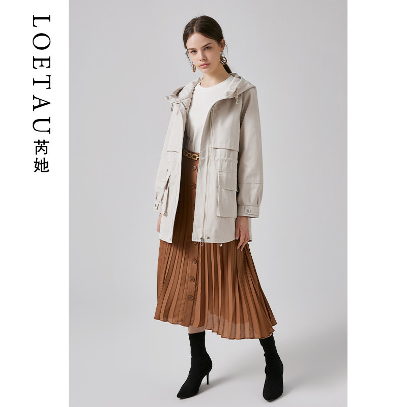 Even cap windsuit woman medium long version 2022 fall new Korean version 100 hitch casual cashew temperament loose tooling jacket