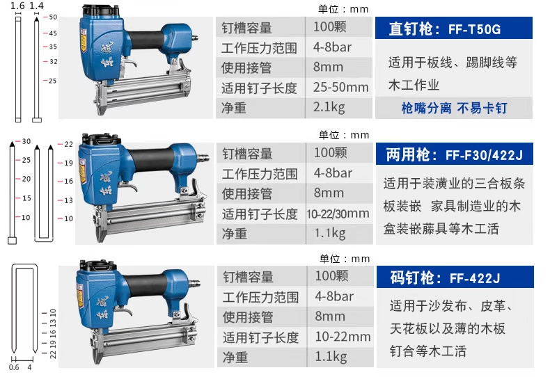 Dongcheng gas đinh súng thép đinh súng mã móng tay súng thẳng đinh súng muỗi súng bắn đinh khí nén súng F30F50 dụng cụ chế biến gỗ máy khí nén mini