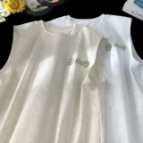 Шелковый жилет, летняя спортивная футболка без рукавов, в американском стиле, с вышивкой