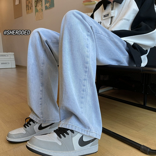 Ретро джинсы, штаны, повседневные брюки, в американском стиле, осенние, свободный прямой крой, оверсайз