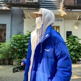 Синий демисезонный пуховик, трендовая куртка, комплект с капюшоном