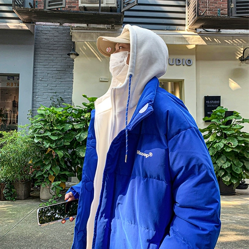 Синий демисезонный пуховик, трендовая куртка, комплект с капюшоном