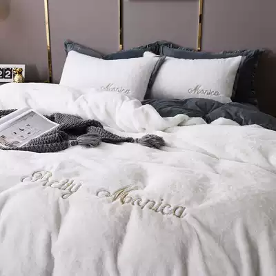 Winter rabbit rabbit velvet four-piece set thickened coral velvet embroidery quilt cover bed single bed Lifalai fluff velvet bedding