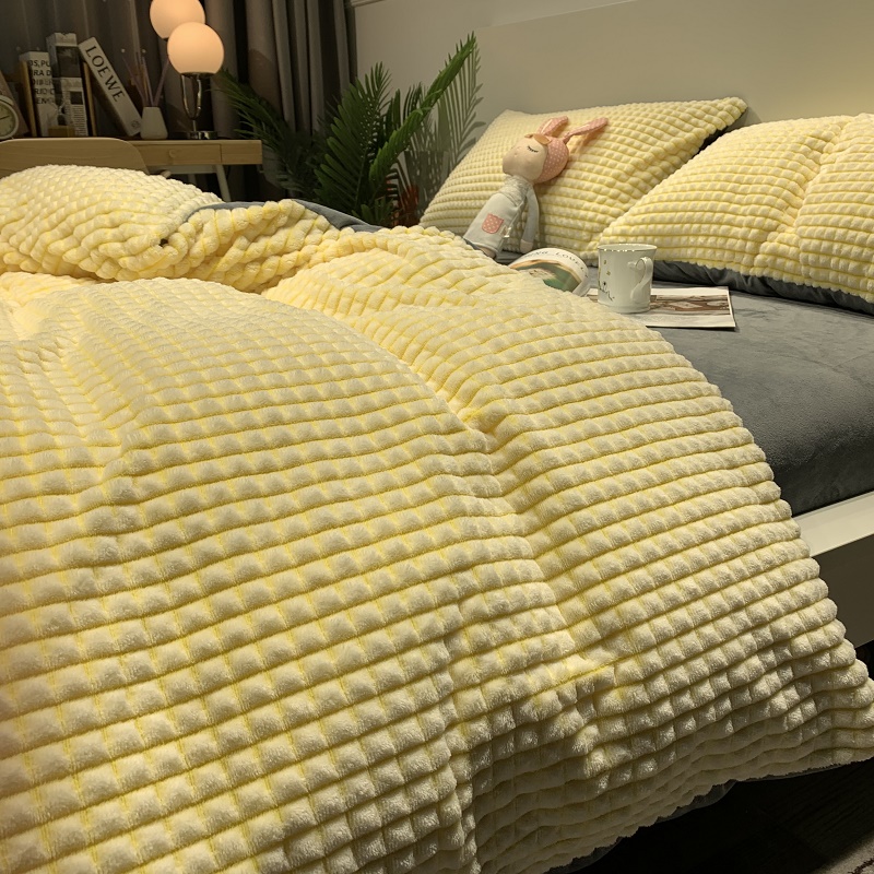 Solid color milk velvet four-piece set winter coral fleece quilt cover girly heart flannel sheets Falé velvet bedding