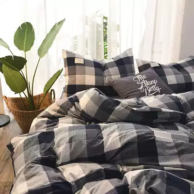 Nordic cotton-dyed water wash cotton four-piece cotton unprinted nude sleeping quilt cover sheets 1 8m bed hats bedding