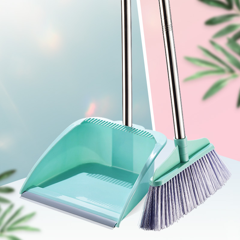 Sweep of the suit Home Dustpan Plastic Stainless Steel Rod Soft Hair Sweeping Nonstick Hair Broom Dustpan Cleaning Tools