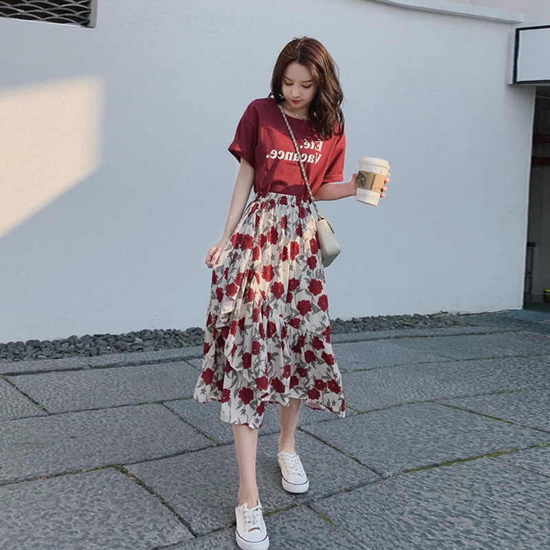2022 summer new women's summer dress French skirt summer two-piece suit summer floral dress skirt