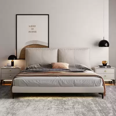 Italian leather bed modern minimalist Nordic solid wood Master Bedroom 1 8 m double bed 1 5 m bedroom soft bag bed wedding bed