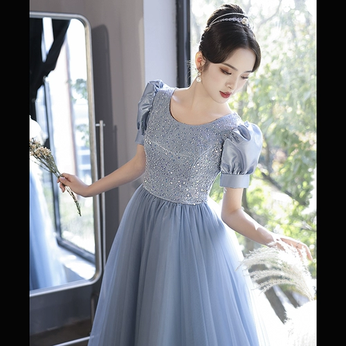 Синее дизайнерское вечернее платье, наряд маленькой принцессы, тренд сезона