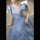 Синее дизайнерское вечернее платье, наряд маленькой принцессы, тренд сезона