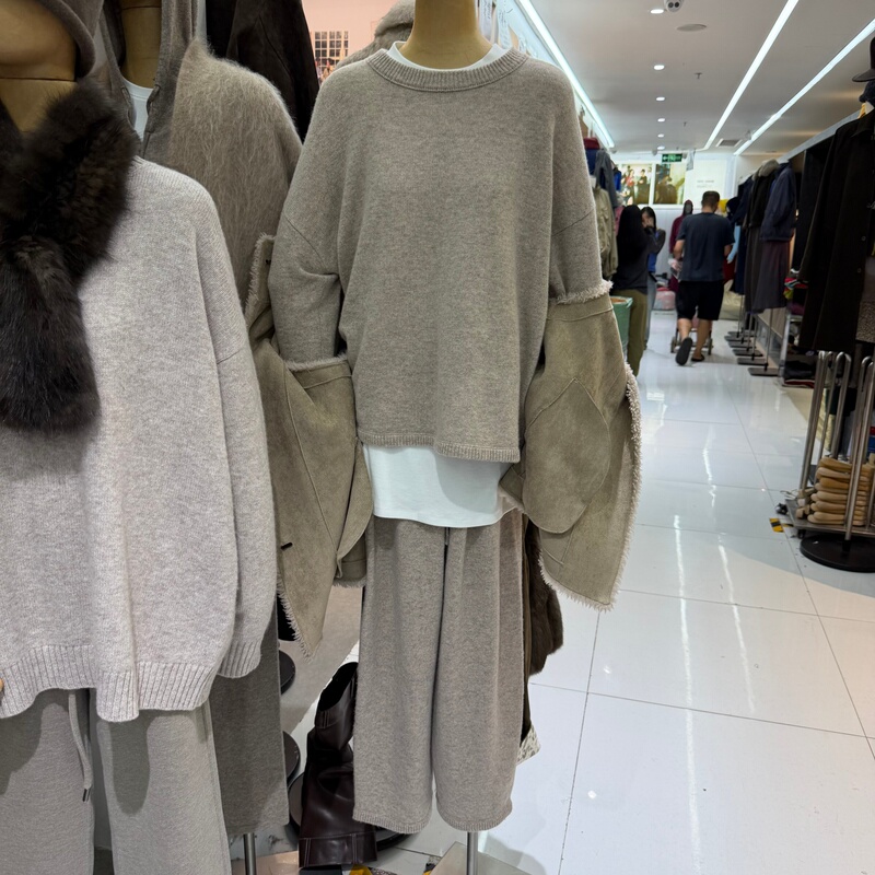 Ersan Autumn and Winter All-Wool Suit 2026 New Style Lazy Knit Sweater High-Waisted Wide-Leg Pants Women's Two-Piece Set Ersan Autumn and Winter All-Wool Suit 2026 New Style Lazy Knit Sweater High-Waisted Wide-Leg Pants Women's Two-Piece Set