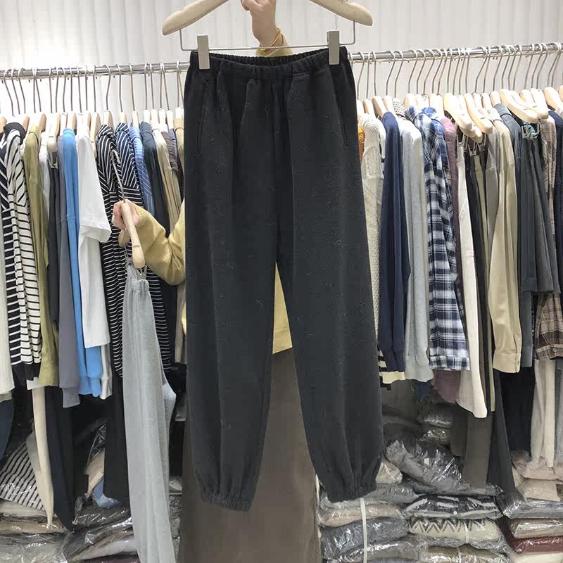 2022 autumn Winter High waist sports Leisure bunches Pants Women Loose slim straight drum Halen long fur Guard pants