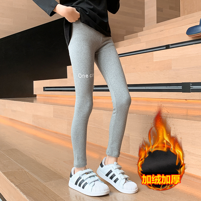 Girl gush thickened inner lap pants 2021 new autumn and winter children integrated suede elastic warm pants external to wear