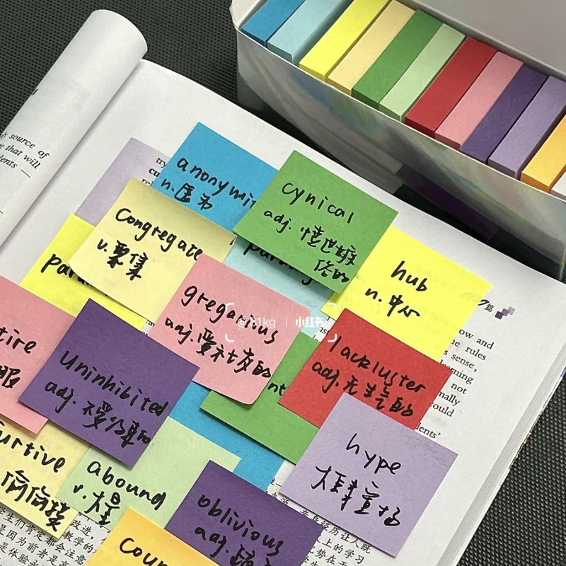 Colorful Box Rainbow 11-Color Solid Small Square Sticky Notes, Colorful Mix and Match, Tearable, Sticky, Sticky Notes for Women
