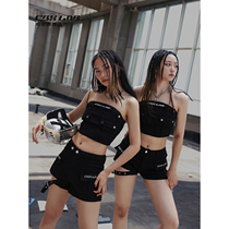 CBXLAB Street Dance Tide Card Black Jazz Suit Short Truffle Brooch Blouse Blouse Blouse Dancing Shorts