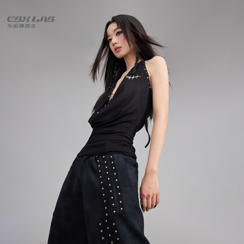Cbxlab Street Dance Trendy Brand "Starburst Rhinestone" Summer Hot Girl Halter Neck Tank Top Sexy Jazz Dance Top