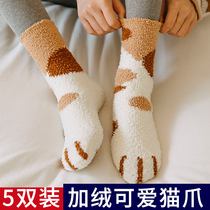 Autumn and winter socks womens midline socks pile socks ins tide warm winter thickened velvet coral velvet sleep home