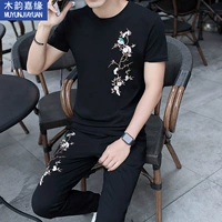 Летний комплект, трендовая футболка с коротким рукавом, одежда, в корейском стиле, с вышивкой
