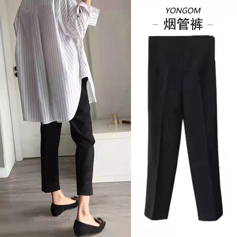 Pregnant women's nine-point trousers go to work work pants black outerwear during pregnancy large size straight black formal pants for pregnant women