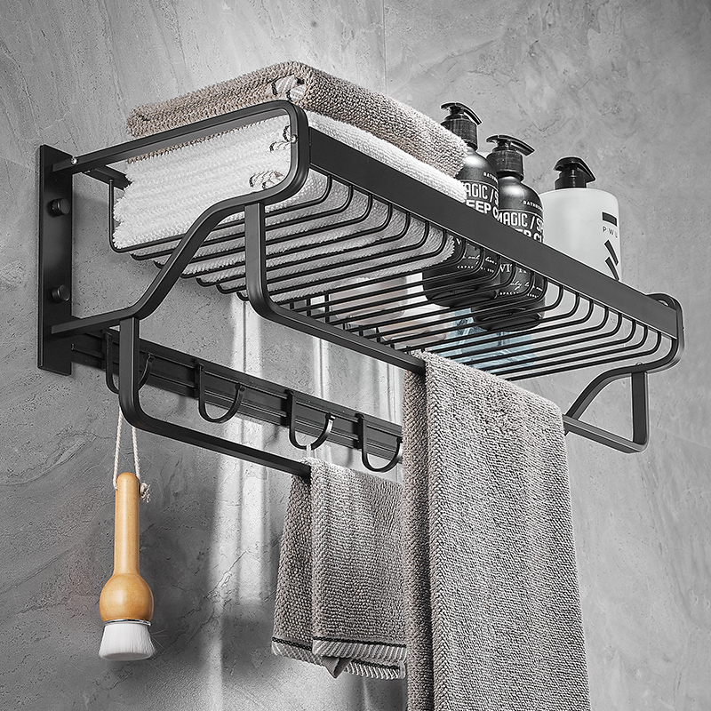 Bathroom hair towel rack free of punching light and luxurious Makeup Compartment Shelving clothes Shelves Wall-mounted Space Aluminum Bath Towels